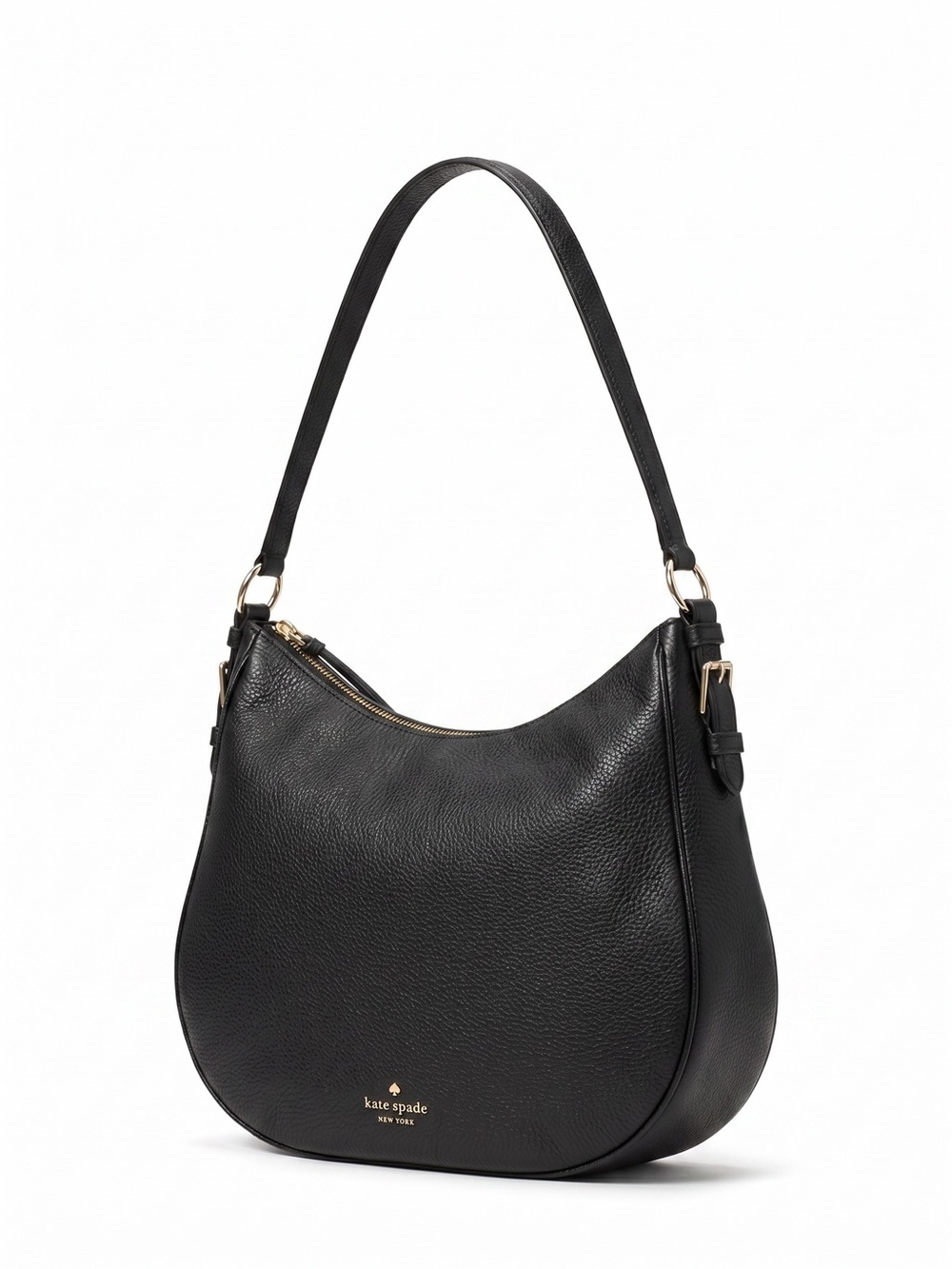 Kate Spade Pebbled Leather Hobo Shoulder Bag Black Gold Hardware